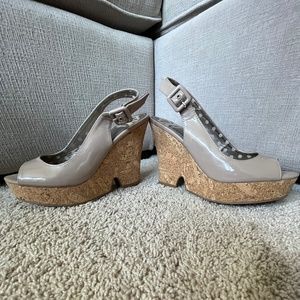Fergalicious Quotation Beige Size 8 Cork Wedge Sandals